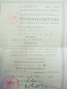 živnostenský list z roku 1948